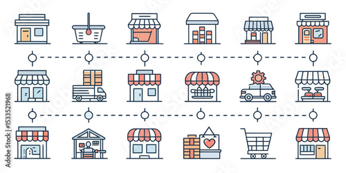 Chain Store Line Icon Set — Franchise, Brand, and Commercial Retail

