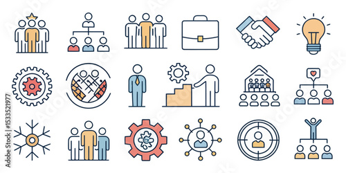 Collaboration Line Icon Set — Partnership, Teamwork, and Cooperation

