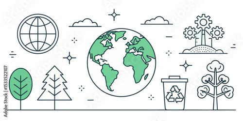 Globe Line Icon Set — Planet Earth and Environmental Themes

