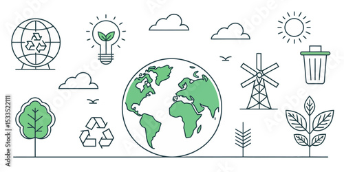 Globe Line Icon Set — Planet Earth and Environmental Themes

