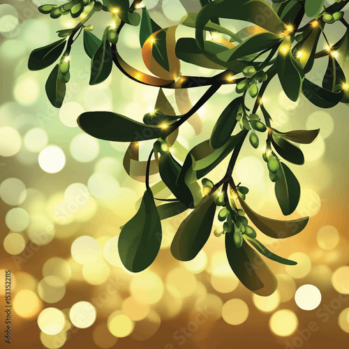 Festive Mistletoe with Holiday Ribbons and Lights, Mistletoe Moment