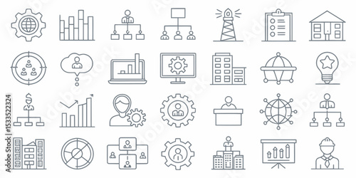 Monochrome B2B Line Icon Set — Business-to-Business Services and Solutions

