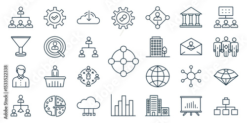 Monochrome B2B Line Icon Set — Business-to-Business Services and Solutions

