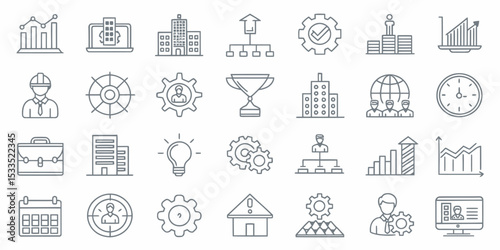 Monochrome B2B Line Icon Set — Business-to-Business Services and Solutions

