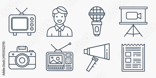 Monochrome Line Icon Set of Media, Journalism, and Broadcasting

 photo