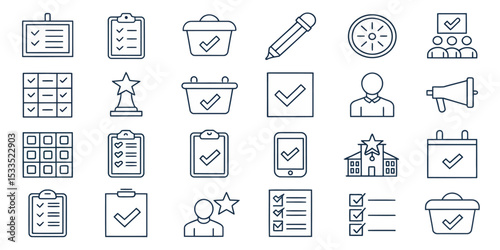 Monochrome Survey and Vote Line Icon Set — Polls, Ballots, and Results

