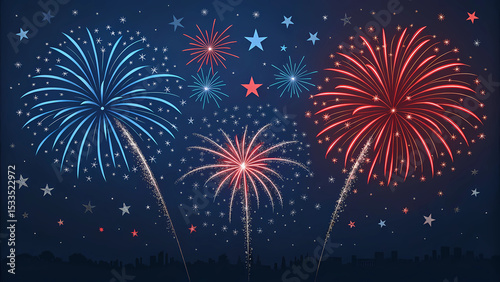 A vibrant neon glitter fireworks with floating confetti on a black background.