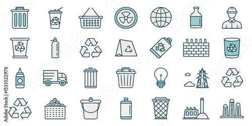 Monochrome Waste and Garbage Line Icon Set — Recycling and Disposal

