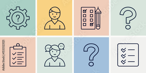 Social Policy Line Icon Set — Public Welfare and Community Support

