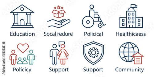 Social policy line icon set on transparent background


