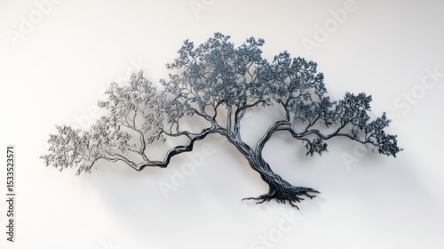 3D render of tree silhouette metal wall decor on white background