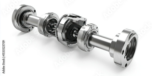 3D render of universal joint mechanical part on white background