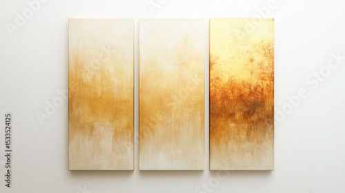 3D render of vertical canvas painting in warm tones on white background