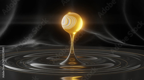 Golden Liquid Droplet Falling into Dark Pool Abstract Background Design