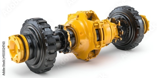3D render of wheel loader axle part on white background