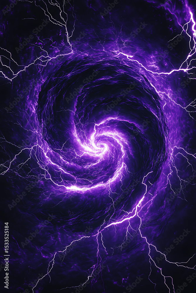 Obraz premium Swirling purple vortex with lightning bolts illuminating a cosmic storm in the background