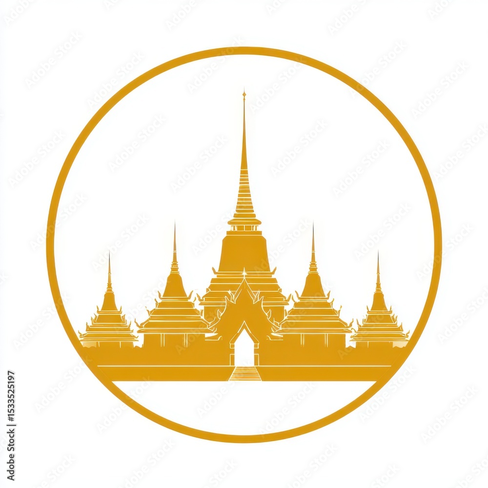 Naklejka premium Golden Temple Silhouette in Circular Frame