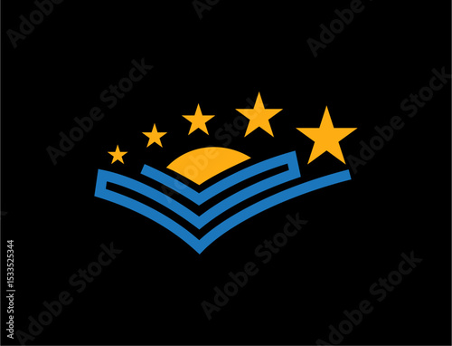 Abstract logo design with sun stars and wavy lines