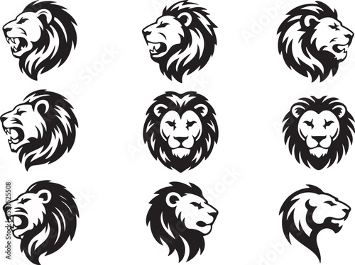 lion head silhouette collection roaring majestic animal logo design vector illustration
