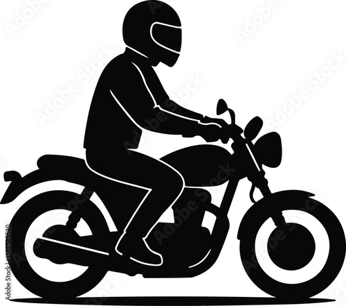 Silhouette motorcycle rider wearing helmet flat design vector illustration