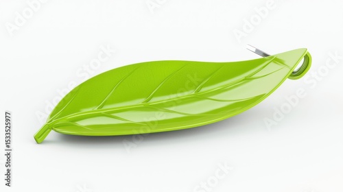 3D render of a clip holder shaped like a leaf on white background