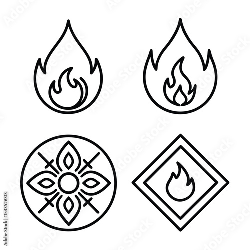 Flame icons set. Outline illustration of 9 flame vector icons for web