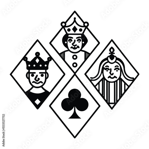 playing card king queen casino set icons vector illustration line and fill style