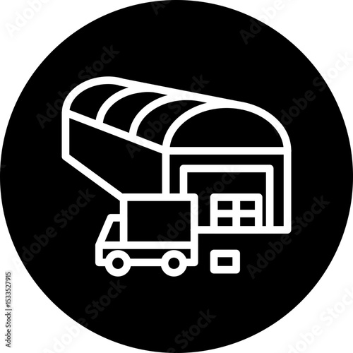 Warehouse Vector Line White Circle Black Icon Design