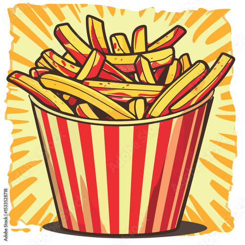 object, illustration, food, french, potato, junk, vector, design, fastfood, tasty, fast, meal, restaurant, isolated, snack, lunch, pack, cooked, background, delicious, salty, eat, unhealthy, red, box,