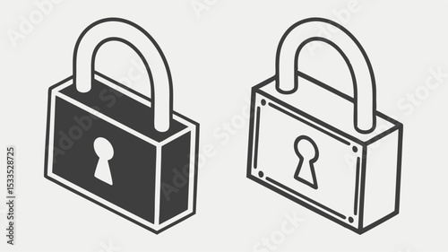 Here's a single sentence for describing the image:

A vector illustration of a secure lock and key, symbolizing web protection and safe internet shopping