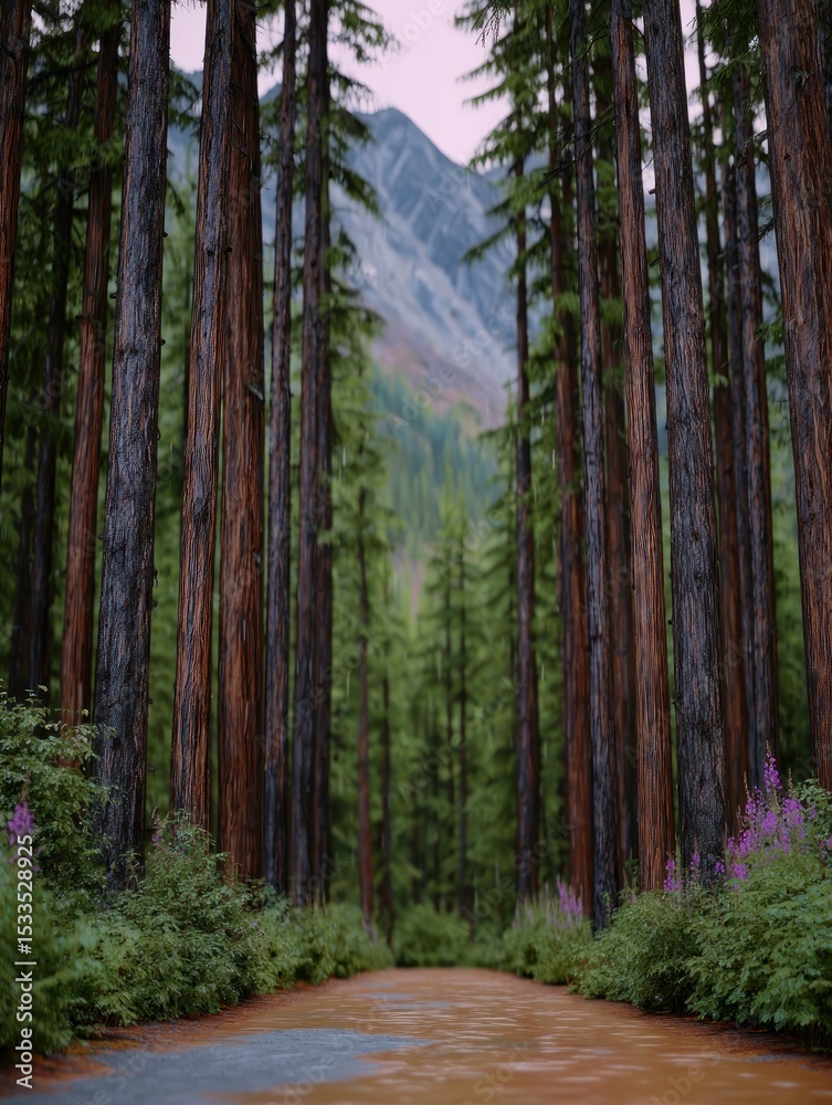 Obraz premium Forest path to mountains