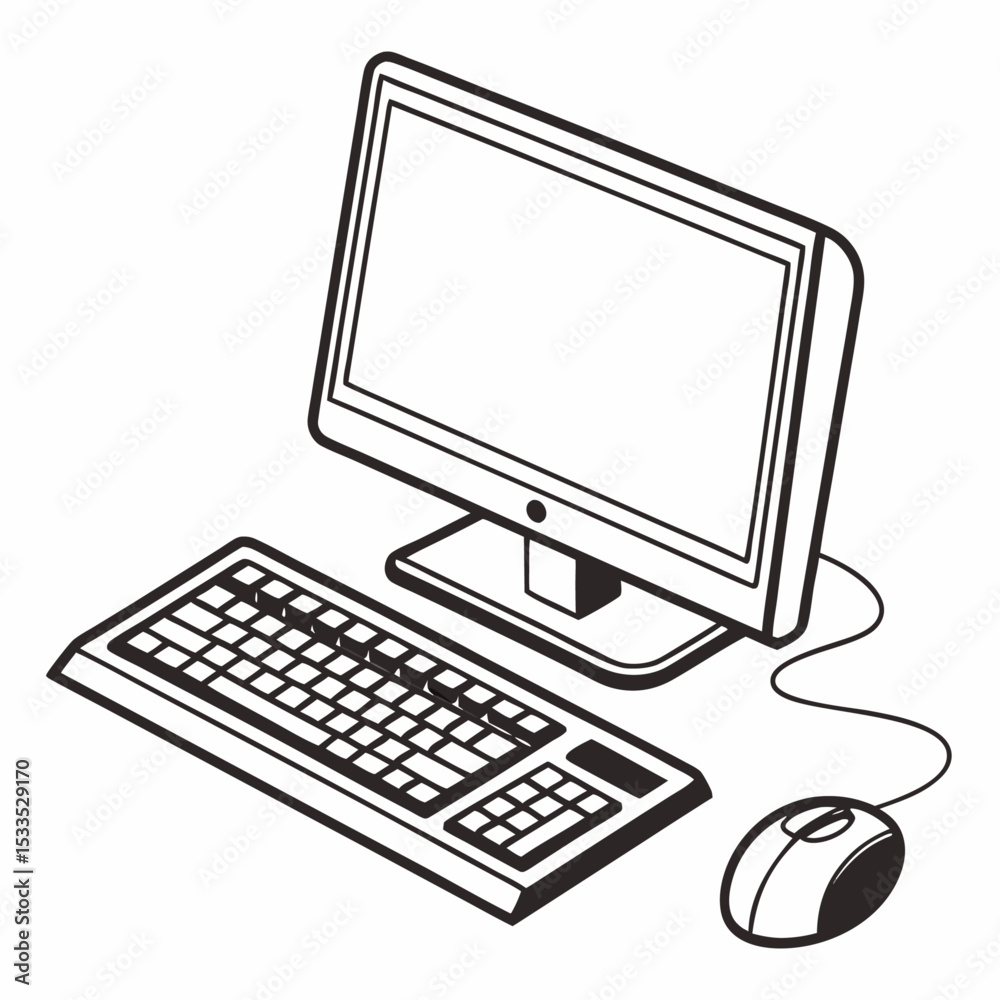 Fototapeta premium Computer monitor, keyboard, and mouse on an office desk, displaying modern technology equipment for business
