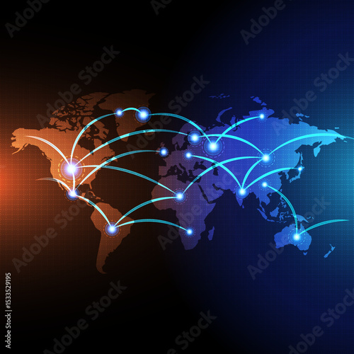 3D World Map with Glowing Global Network Lines Futuristic Internet Connectivity Data Communication and Digital Technology Background for Global Business and Telecommunication