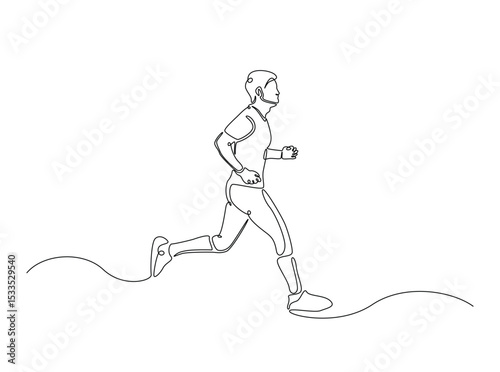 Man jogging in single outline illustration. Continuous line art drawing of running clears the mind of all worries. Editable stroke.