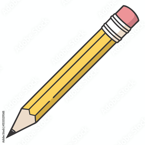Yellow wooden pencil with a red eraser, isolated on a white background, perfect for school, office, drawing, or writing