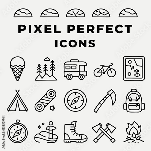 A versatile vector icon set for web and mobile design, featuring black symbols for travel, hotel, and computer