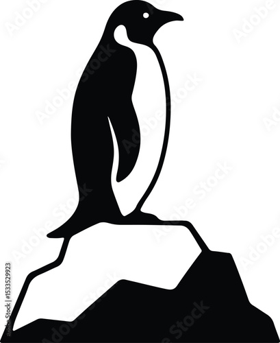 Silhouette penguin standing on a rock vector illustration