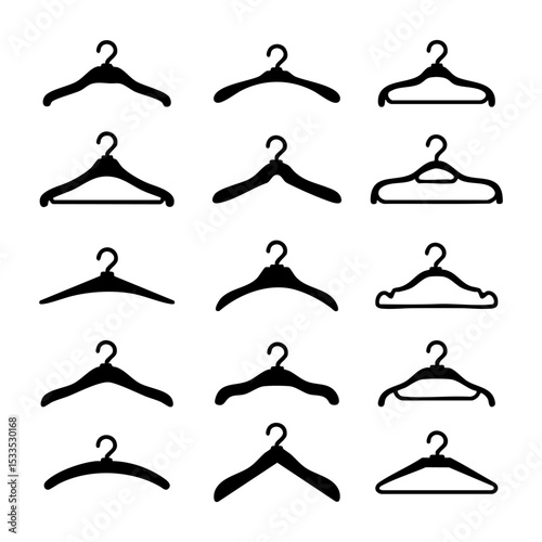 Set of hanger icon silhouette. Black and white clip art vector illustration