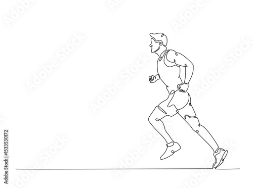 Man jogging in single outline illustration. Continuous line art drawing of running clears the mind of all worries. Editable stroke.