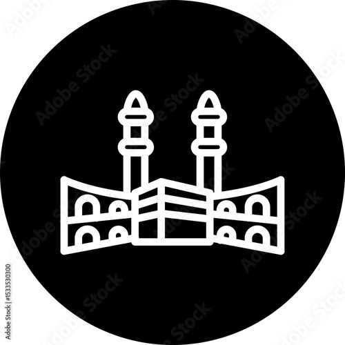 Masjid alHaram Vector Line White Circle Black Icon Design