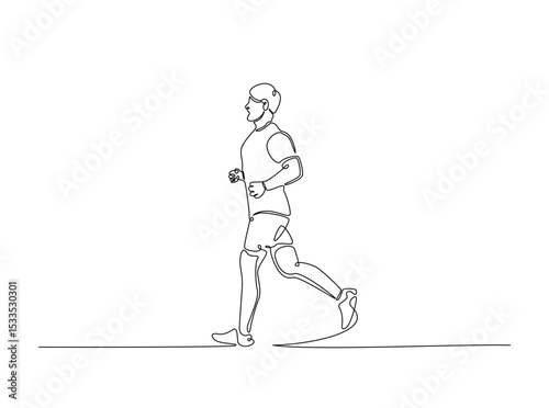 Man jogging in single outline illustration. Continuous line art drawing of running clears the mind of all worries. Editable stroke.