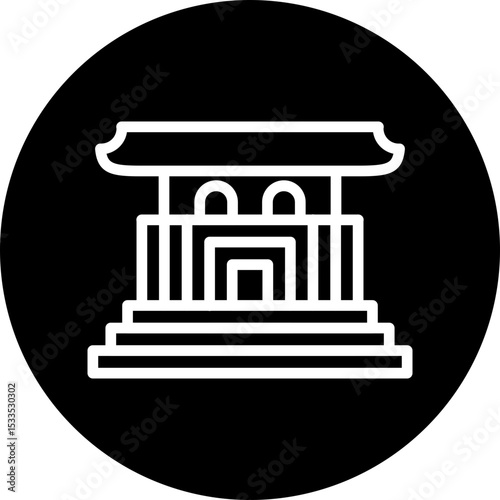 Forbidden City Vector Line White Circle Black Icon Design