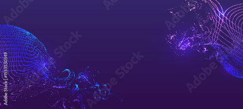 Abstract purple background with blue and pink particle wave on each side