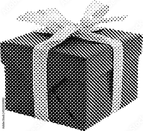 "Elegant Halftone Gift Box with Ribbon for Holiday Packaging Design"