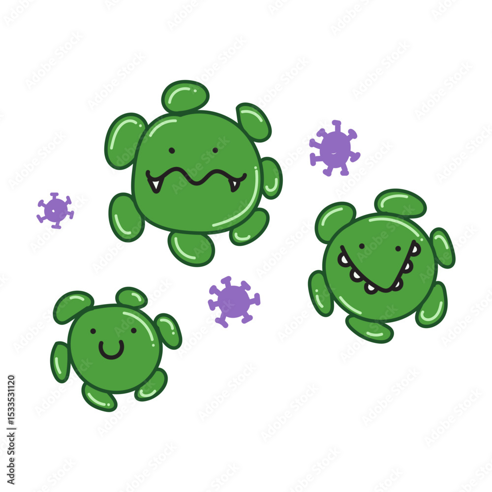 Obraz premium Corona virus Cartoon Vector Illustration Isolated On white background. hand drawn. Corona virus for fabric design, textile print, wrapping paper, cover. Vector illustration.