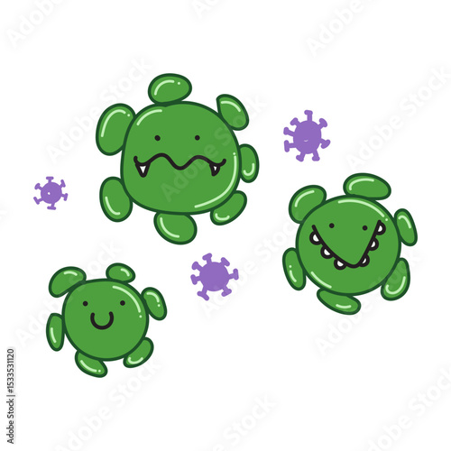 Corona virus Cartoon Vector Illustration Isolated On white background. hand drawn. Corona virus for fabric design, textile print, wrapping paper, cover. Vector illustration.