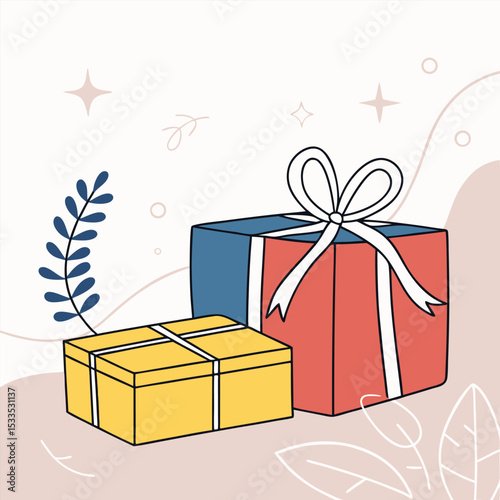 Set of decorative gift boxes isolated on white. Holiday decoration. Black friday sale collection