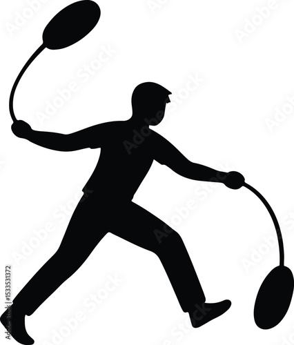 Silhouette person playing boleadoras gaucho sport vector illustration