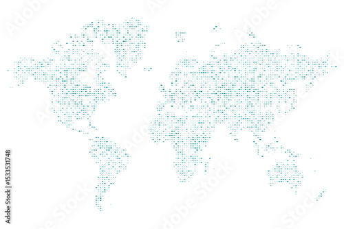 Isolated world map with square dots and abstract structure. Ideal for minimalist geography projects. Depicts all major continents and borders clearly