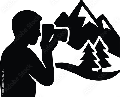 Silhouette photographer taking landscape photo vector illustration
